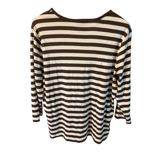 Jones New York NWT Brown White Striped 3/4 Sleeve Scoop Neck Top Sz 2X - Picture 2 of 9